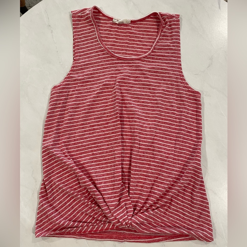 Red & White Striped Sleeveless Tank Top, Rouched - Medium - No Comment